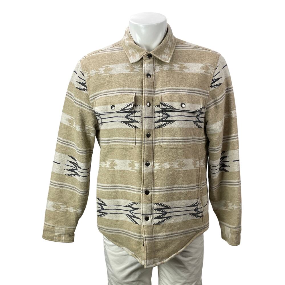 Todd Snyder Men's Beige Printed Long Sleeve Sherpa Snap Shirt Jacket Shacket M